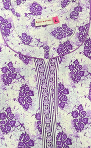Off White/Lavender Floral Sleeveless Pure Cotton Nighty. Pure Durable Cotton | Laces and Frills - Laces and Frills