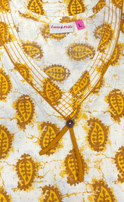 Off White/Yellow Manga Motif Sleeveless Pure Cotton Nighty. Pure Durable Cotton | Laces and Frills - Laces and Frills