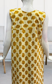 Off White/Yellow Manga Motif Sleeveless Pure Cotton Nighty. Pure Durable Cotton | Laces and Frills - Laces and Frills