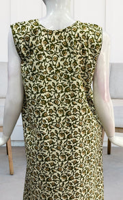 Off White/Green Garden Sleeveless Pure Cotton Nighty. Pure Durable Cotton | Laces and Frills - Laces and Frills