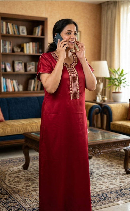 Red Embroidery Soft Cotton Nighty. Soft Breathable Fabric | Laces and Frills - Laces and Frills