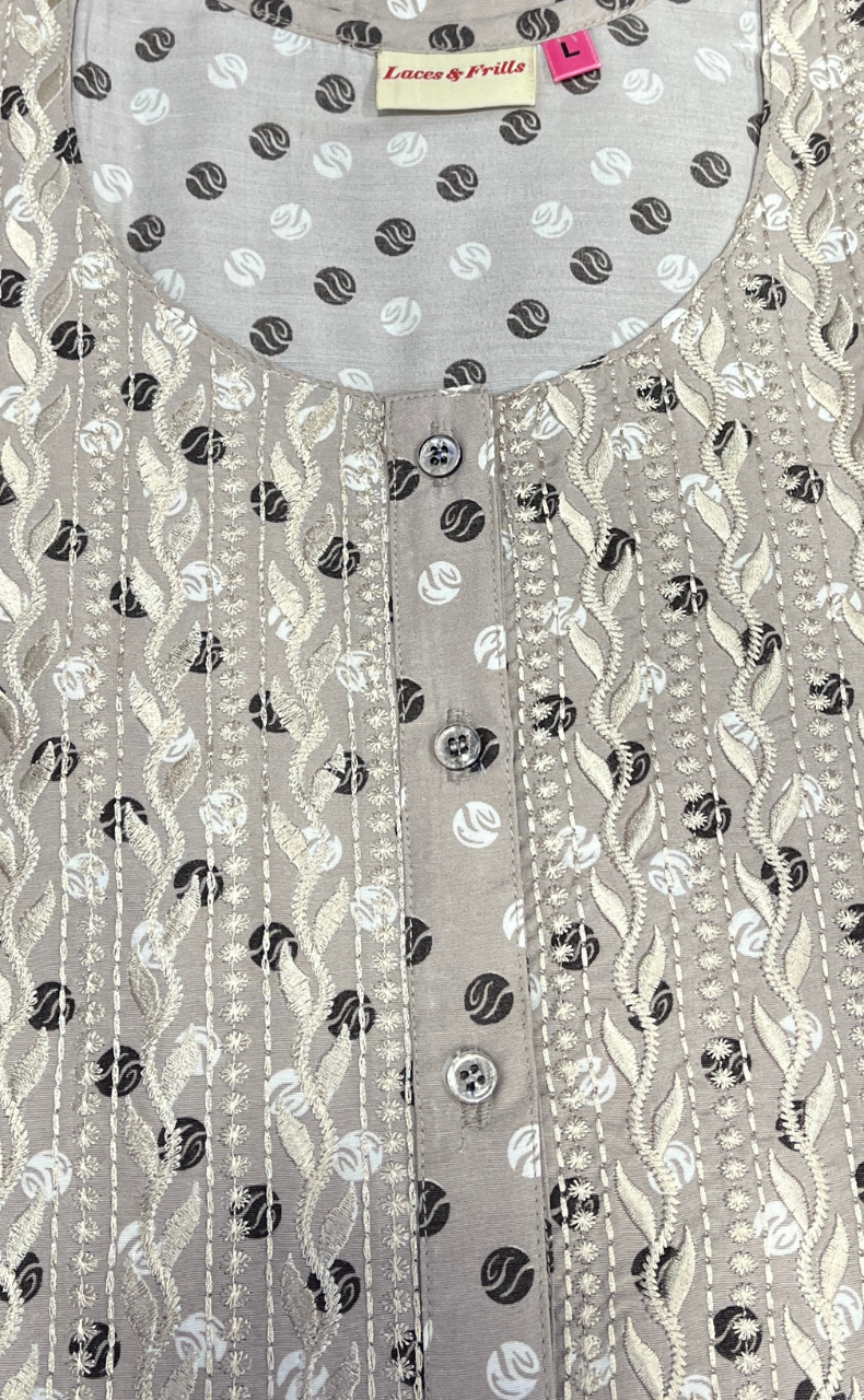 Grey Embroidery Soft Cotton Nighty. Soft Breathable Fabric | Laces and Frills