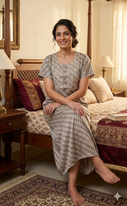 Grey Embroidery Soft Cotton Nighty. Soft Breathable Fabric | Laces and Frills - Laces and Frills