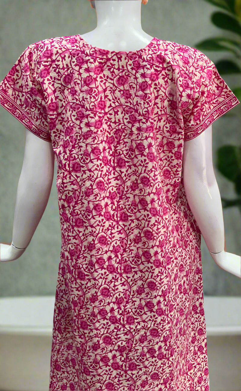Pink Floral Garden Pure Cotton Nighty. Pure Durable Cotton | Laces and Frills
