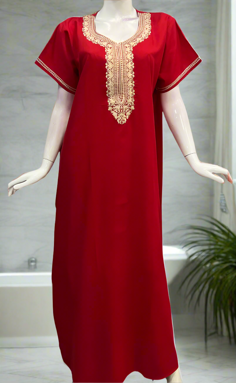 Red Embroidery Soft Cotton Nighty. Soft Breathable Fabric | Laces and Frills