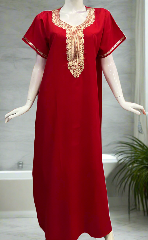 Red Embroidery Soft Cotton Nighty. Soft Breathable Fabric | Laces and Frills