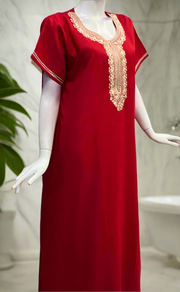 Red Embroidery Soft Cotton Nighty. Soft Breathable Fabric | Laces and Frills
