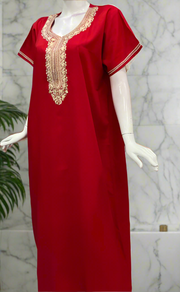 Red Embroidery Soft Cotton Nighty. Soft Breathable Fabric | Laces and Frills