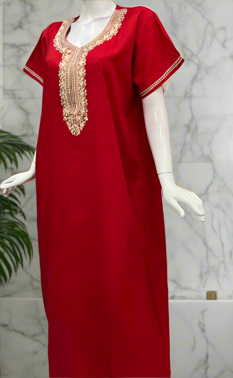Red Embroidery Soft Cotton Nighty. Soft Breathable Fabric | Laces and Frills