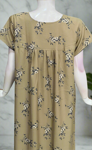 Beige Floral Spun Nighty. Flowy Spun Fabric | Laces and Frills