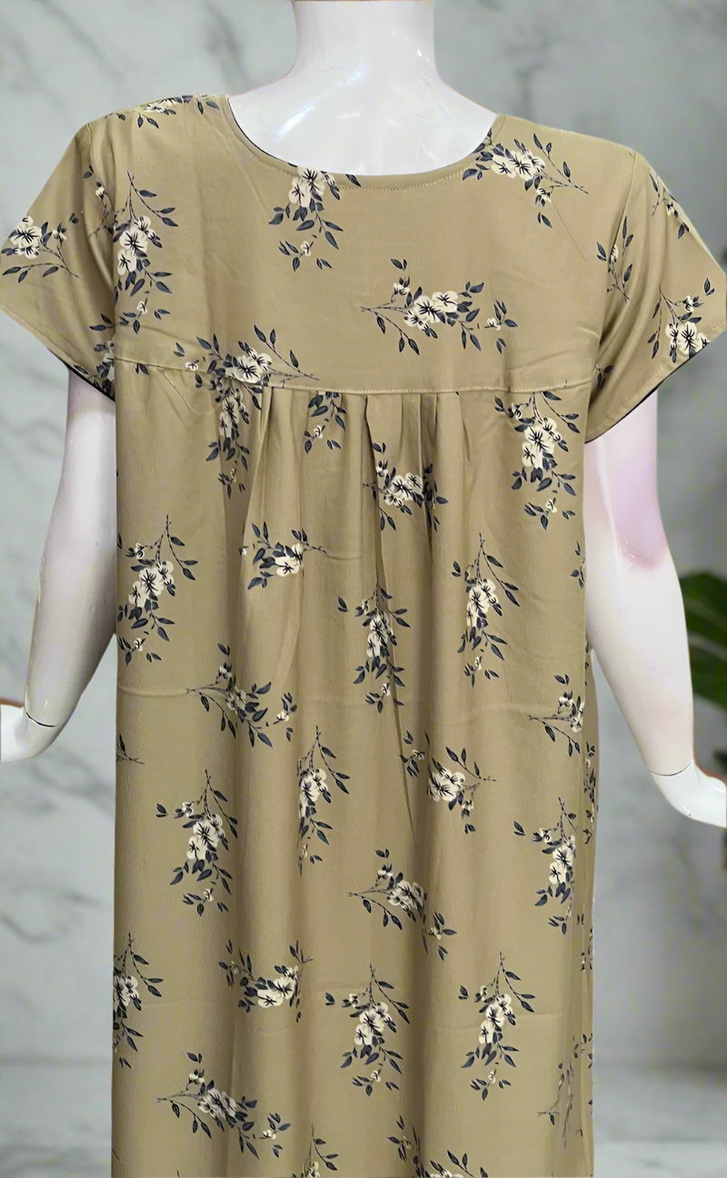 Beige Floral Spun Nighty. Flowy Spun Fabric | Laces and Frills