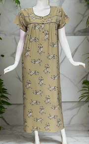 Beige Floral Spun Nighty. Flowy Spun Fabric | Laces and Frills