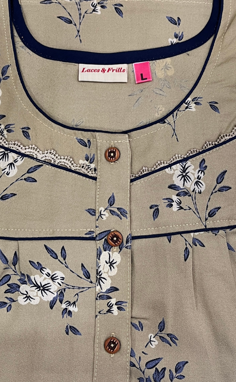 Beige Floral Spun Nighty. Flowy Spun Fabric | Laces and Frills