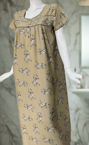 Beige Floral Spun Nighty. Flowy Spun Fabric | Laces and Frills