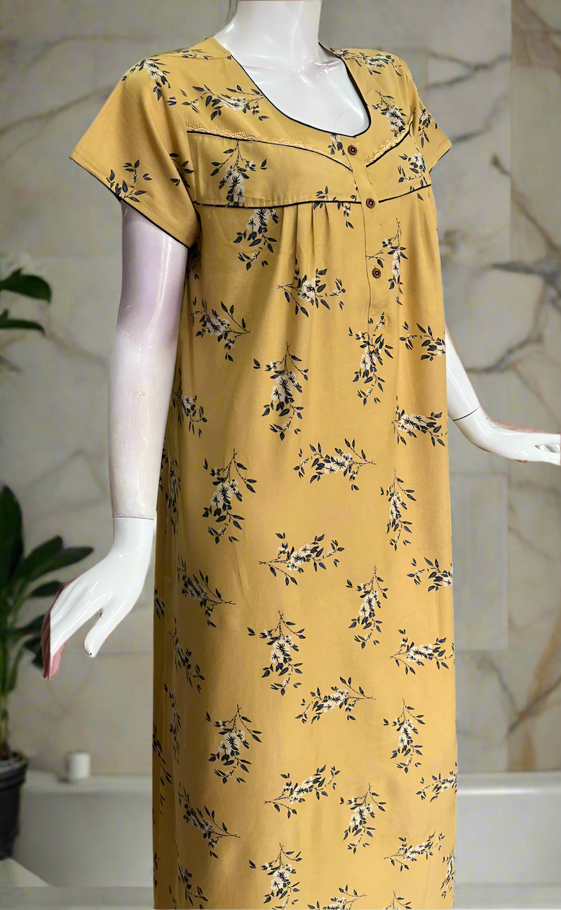 Yellow Floral Spun  Nighty. Flowy Spun Fabric | Laces and Frills