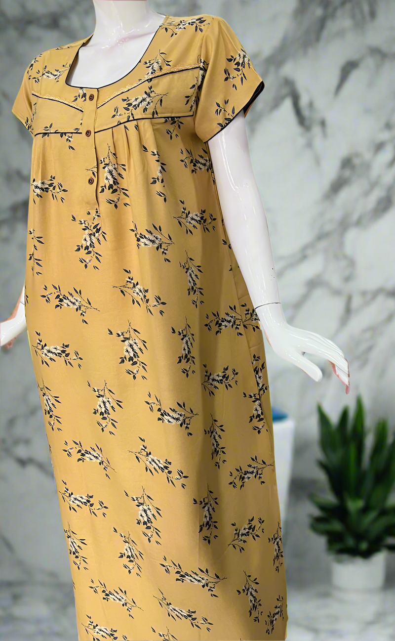 Yellow Floral Spun  Nighty. Flowy Spun Fabric | Laces and Frills