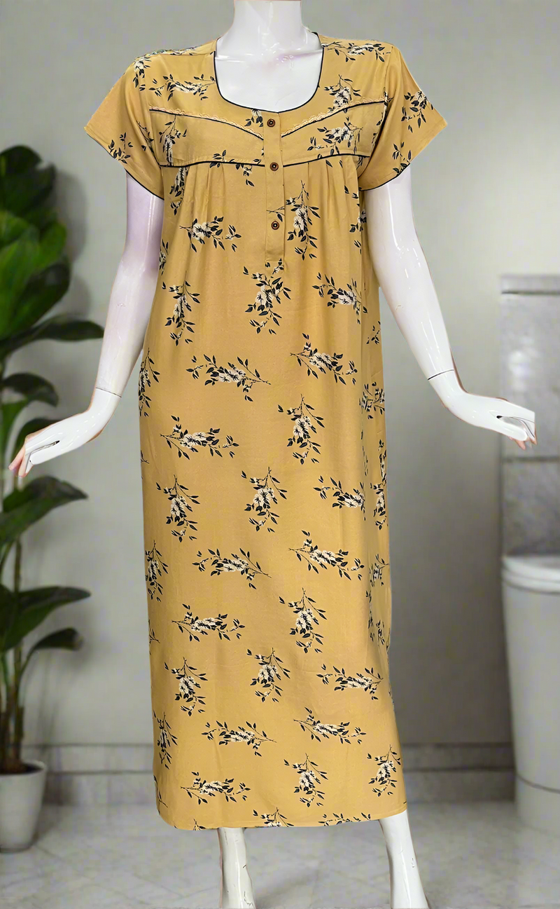 Yellow Floral Spun  Nighty. Flowy Spun Fabric | Laces and Frills