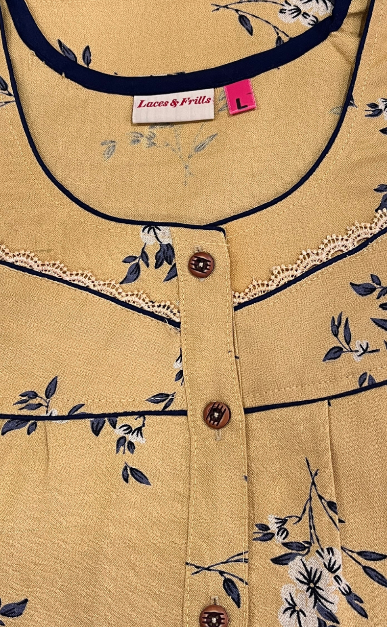 Yellow Floral Spun  Nighty. Flowy Spun Fabric | Laces and Frills