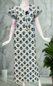 Off White/Blue Floral Pure Cotton Nighty. Pure Durable Cotton | Laces and Frills