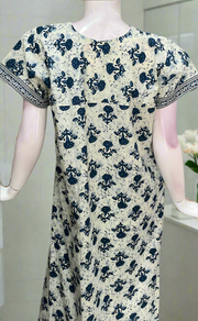 Off White/Blue Floral Pure Cotton Nighty. Pure Durable Cotton | Laces and Frills