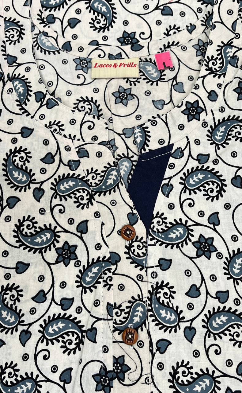 White/Grey Garden Pure Cotton Nighty. Pure Durable Cotton | Laces and Frills