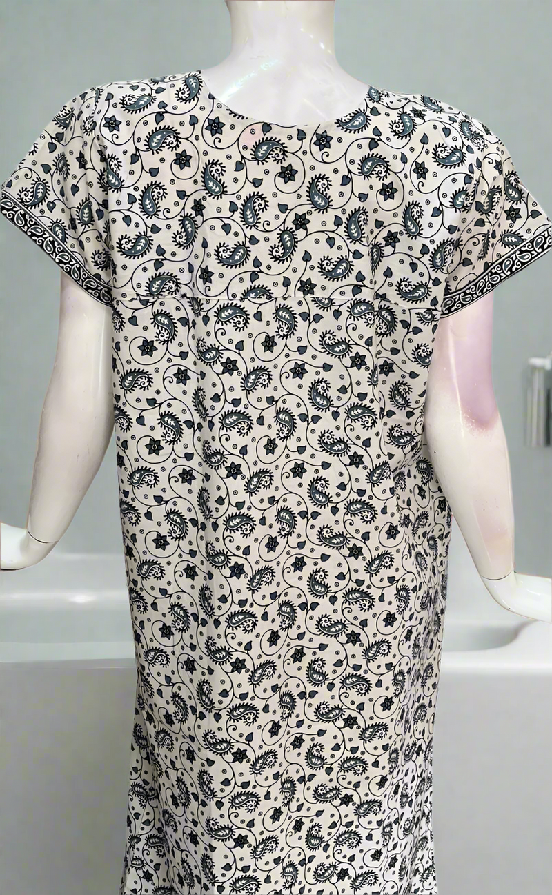 White/Grey Garden Pure Cotton Nighty. Pure Durable Cotton | Laces and Frills
