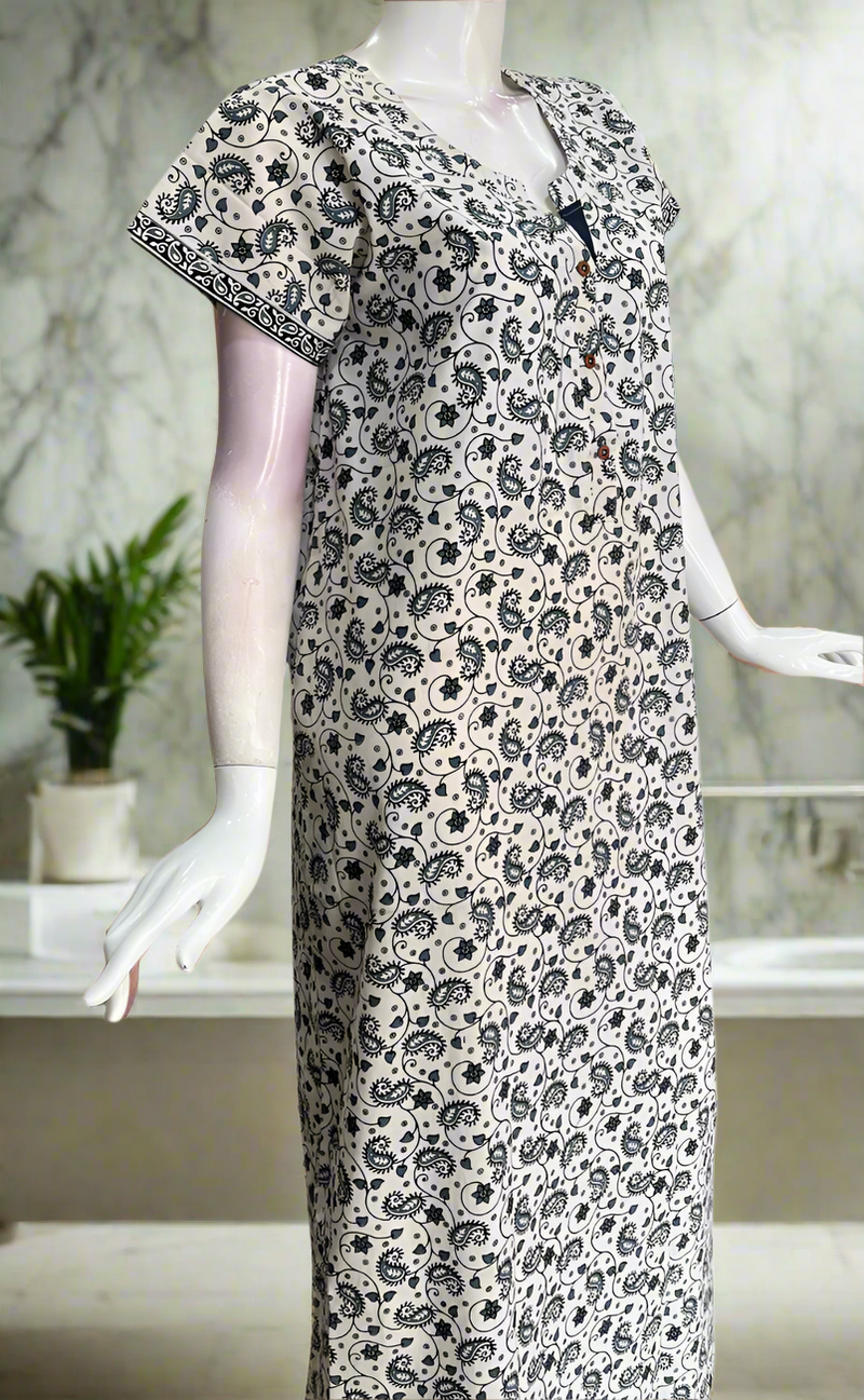 White/Grey Garden Pure Cotton Nighty. Pure Durable Cotton | Laces and Frills