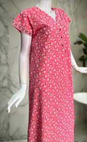 Pink Floral Pure Cotton Nighty. Pure Durable Cotton | Laces and Frills