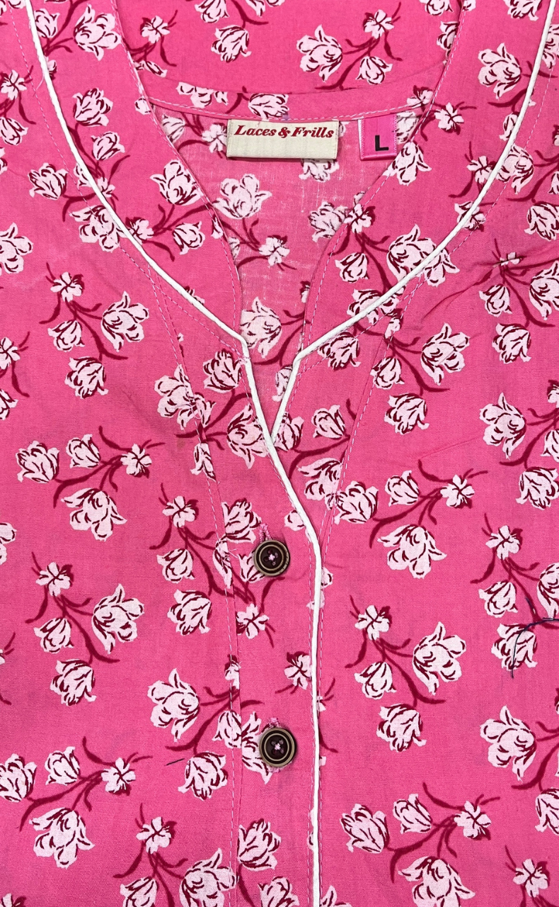 Pink Floral Pure Cotton Nighty. Pure Durable Cotton | Laces and Frills