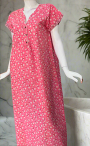 Pink Floral Pure Cotton Nighty. Pure Durable Cotton | Laces and Frills