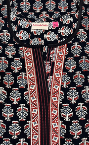 Black Floral Motif Pure Cotton Nighty. Pure Durable Cotton | Laces and Frills