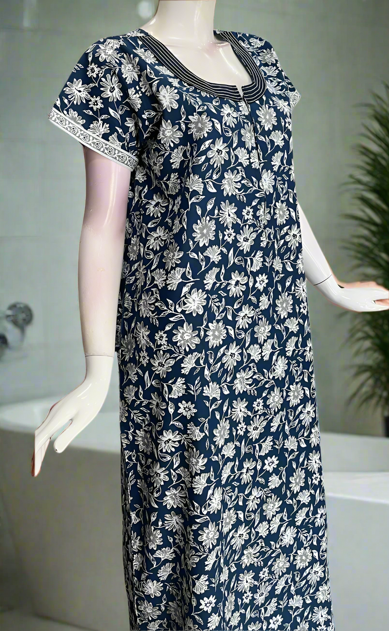 Blue Flora Pure Cotton Zip Nighty. Pure Durable Cotton | Laces and Frills