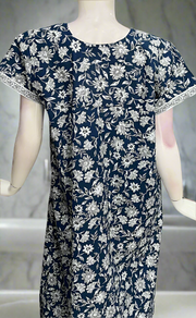 Blue Flora Pure Cotton Zip Nighty. Pure Durable Cotton | Laces and Frills