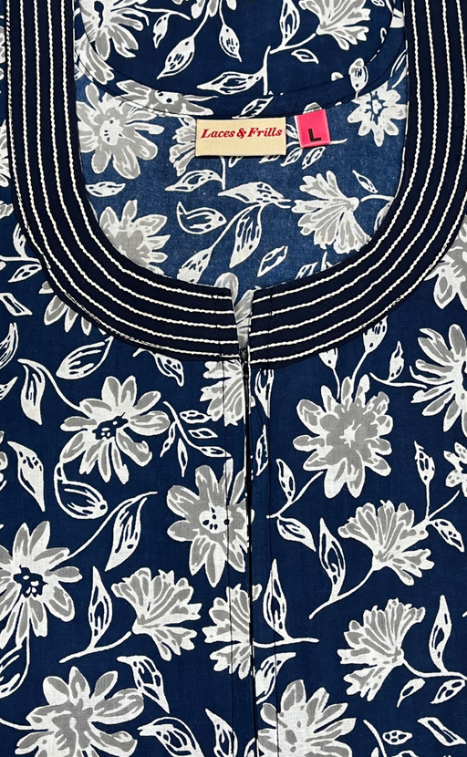 Blue Flora Pure Cotton Zip Nighty. Pure Durable Cotton | Laces and Frills