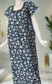 Blue Flora Pure Cotton Zip Nighty. Pure Durable Cotton | Laces and Frills