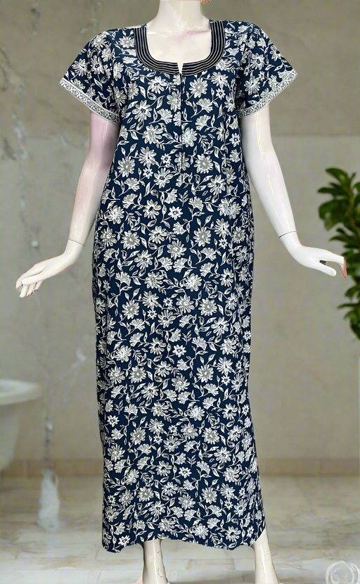 Blue Flora Pure Cotton Zip Nighty. Pure Durable Cotton | Laces and Frills