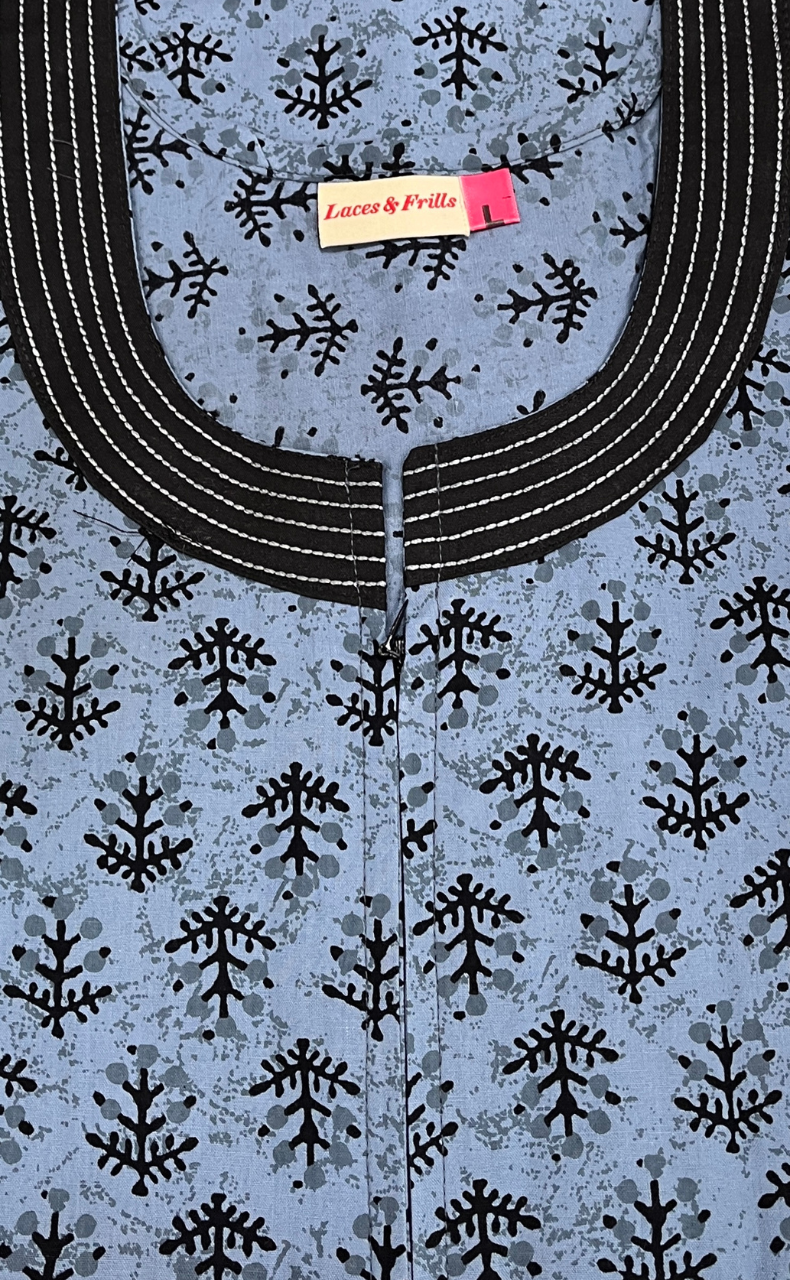 Grey Flora Pure Cotton Zip Nighty. Pure Durable Cotton | Laces and Frills