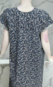 Blue Motif Pure Cotton Nighty. Pure Durable Cotton | Laces and Frills