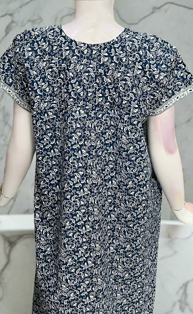 Blue Motif Pure Cotton Nighty. Pure Durable Cotton | Laces and Frills