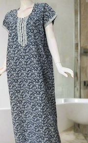 Blue Motif Pure Cotton Nighty. Pure Durable Cotton | Laces and Frills