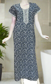 Blue Motif Pure Cotton Nighty. Pure Durable Cotton | Laces and Frills