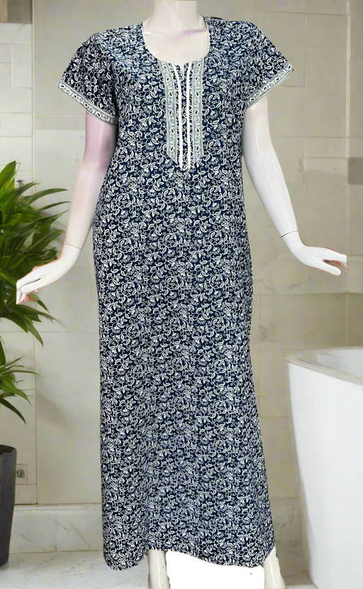 Blue Motif Pure Cotton Nighty. Pure Durable Cotton | Laces and Frills
