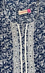 Blue Motif Pure Cotton Nighty. Pure Durable Cotton | Laces and Frills