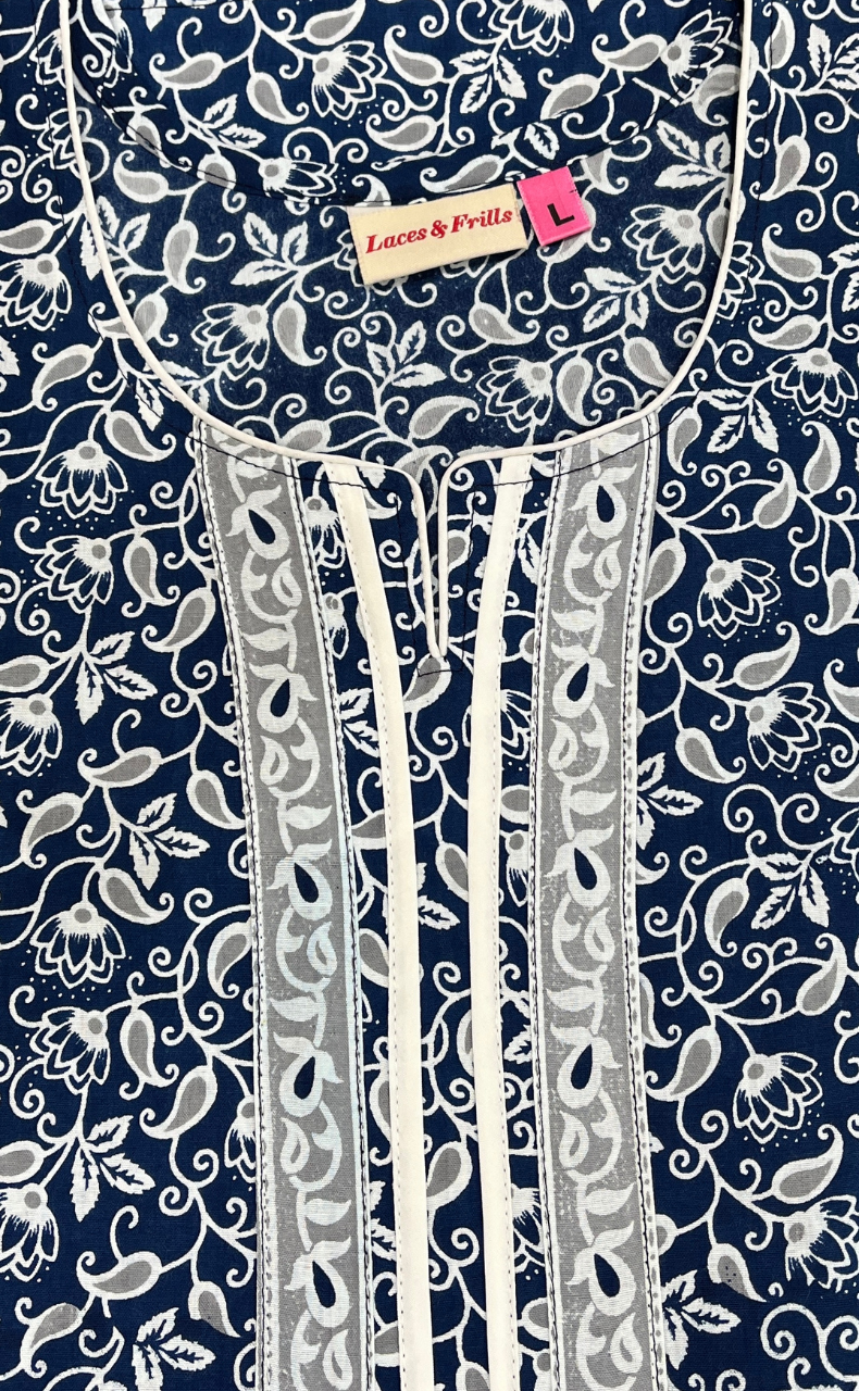 Blue Motif Pure Cotton Nighty. Pure Durable Cotton | Laces and Frills