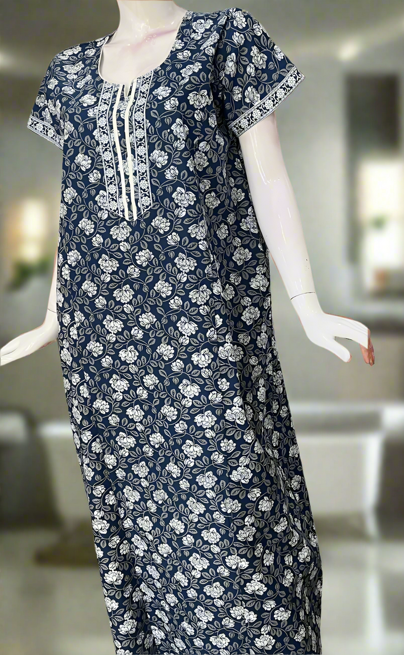 Blue Garden Pure Cotton Nighty. Pure Durable Cotton | Laces and Frills