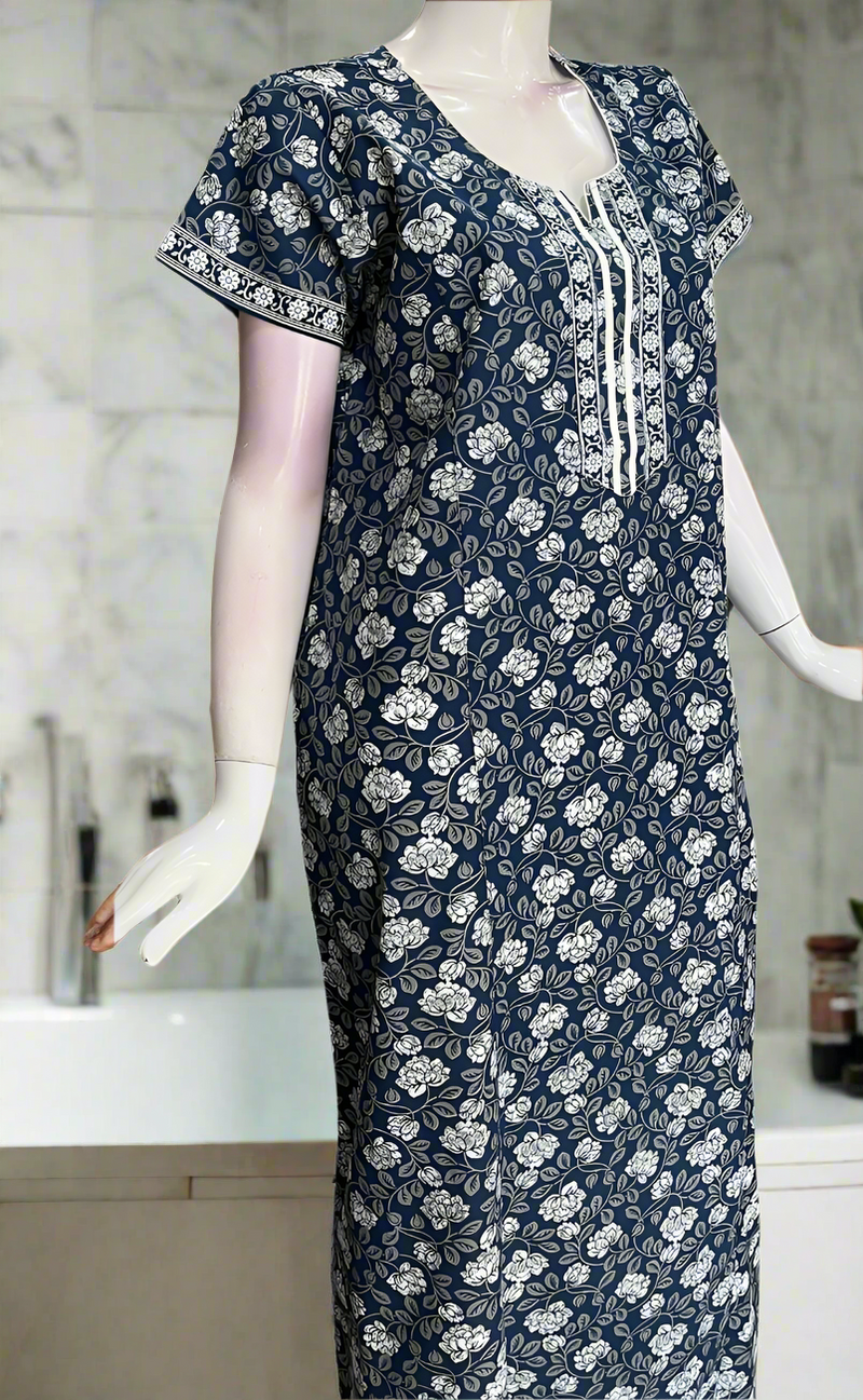 Blue Garden Pure Cotton Nighty. Pure Durable Cotton | Laces and Frills