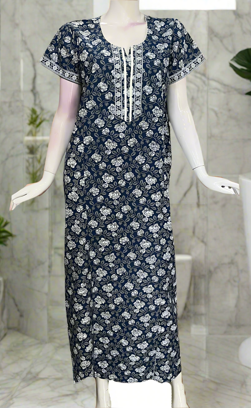 Blue Garden Pure Cotton Nighty. Pure Durable Cotton | Laces and Frills