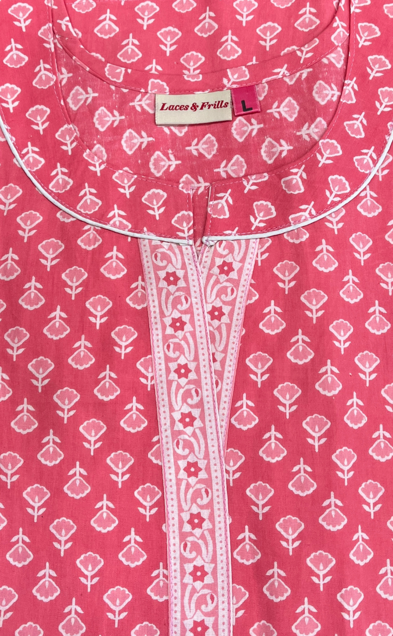 Candy Pink Tiny Flora Pure Cotton Nighty. Pure Durable Cotton | Laces and Frills