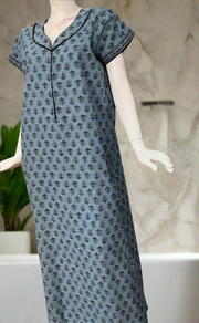 Grey Leafy Pure Cotton Zip Nighty. Pure Durable Cotton | Laces and Frills