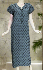 Grey Leafy Pure Cotton Zip Nighty. Pure Durable Cotton | Laces and Frills